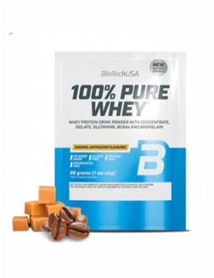 Tejsavó fehérjepor, 28g, BIOTECH USA "100% Pure Whey", karamell-cappuccino